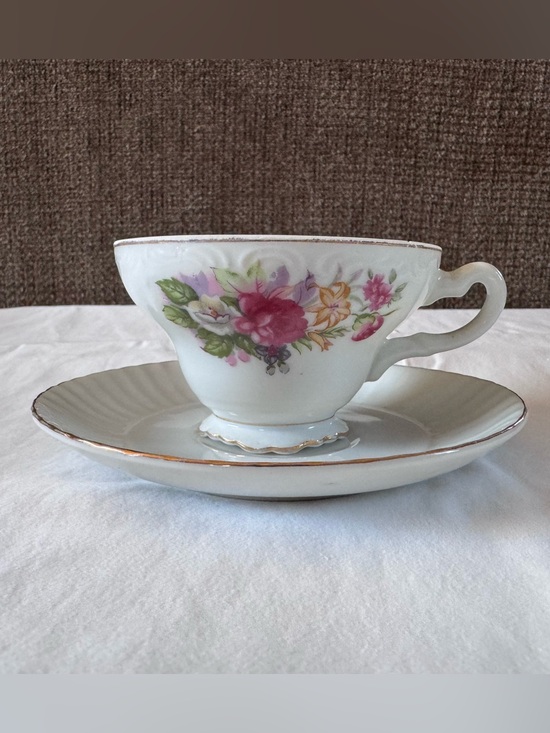 Other - Floral Bone China Teacup and Saucer Set